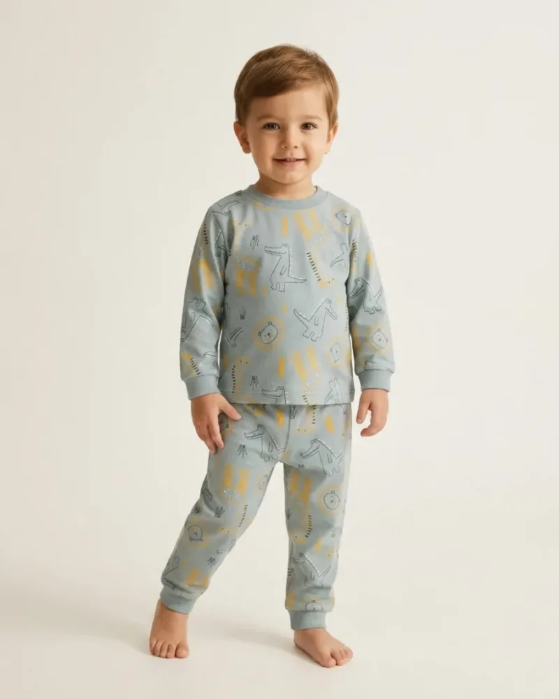 Erkek Bebek Gri Hayvan Desenli Pijama Takımı