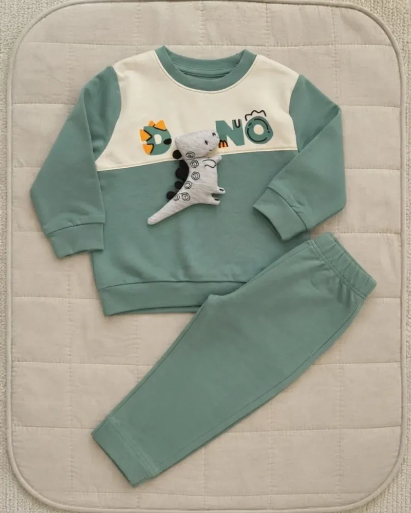 Erkek Bebek Dinozor Baskılı Sweatshirt ve Pantolon Takım – Yeşil · 2 Parça – stilist ürün parçaları kompozisyonu