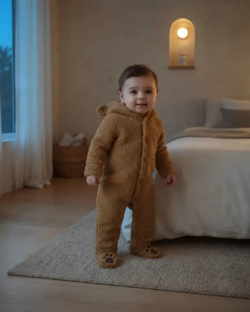 Ayıcık Nakışlı Welsoft Peluş Bebek Uyku Tulumu – Kahverengi